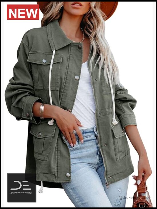 Jackets & Blazers - Lightweight Cotton Military Anorak Jacket Zip Up Snap Buttons Utility Coat With